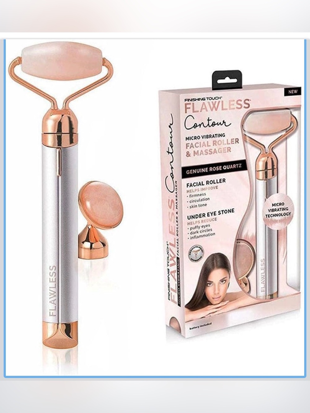 New Flawless Vibrating Facial Roller & Massager - Rose Quartz